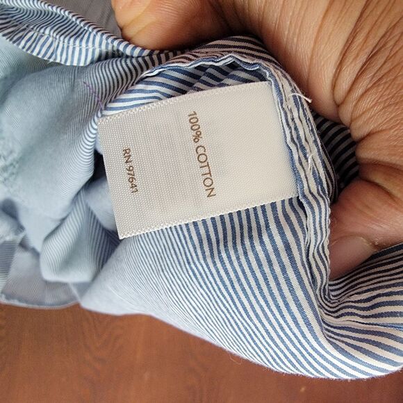 J.Jill Blue & White Collared Striped Pleated Long Sleeve Button Up Shirt sz M - Picture 7 of 7